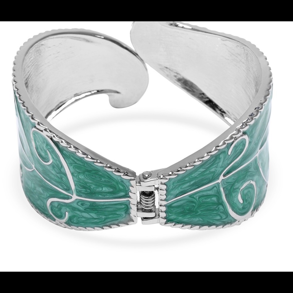 White Austrian Crystal Enameled Bangle Bracelet